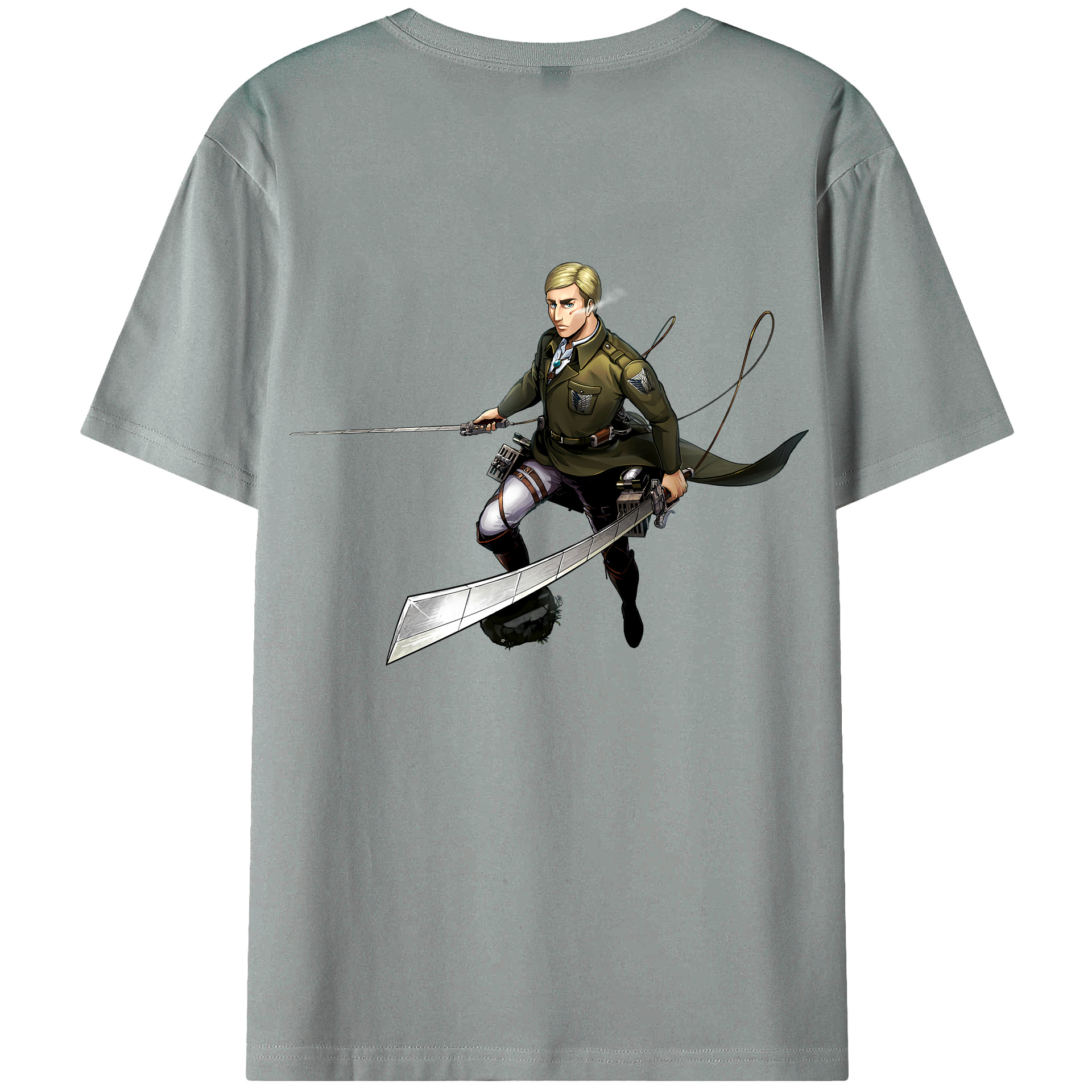 進撃の巨人 エルヴィン・スミス Attack on Titan Erwin Smith 綿100％ メンズ半袖Tシャツ（バックプリント） 通気性